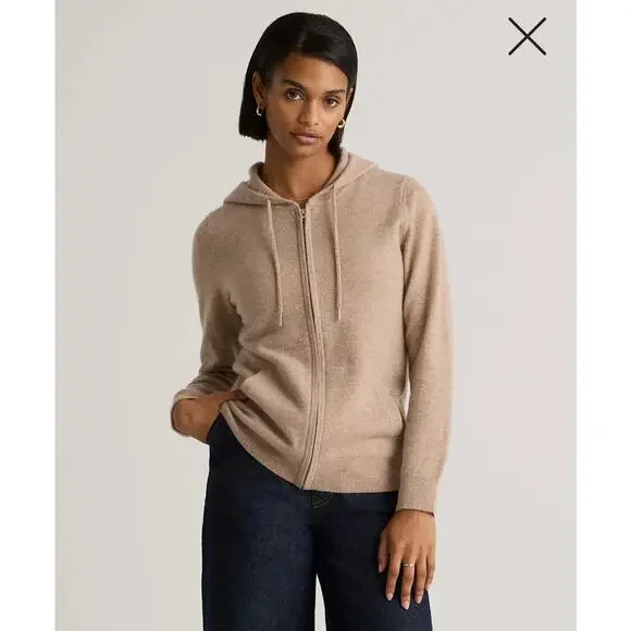 Quince Mongolian Cashmere Full Zip Hoodie Womens Small Oatmeal Neutral Cozy Lux - Picture 6 of 8